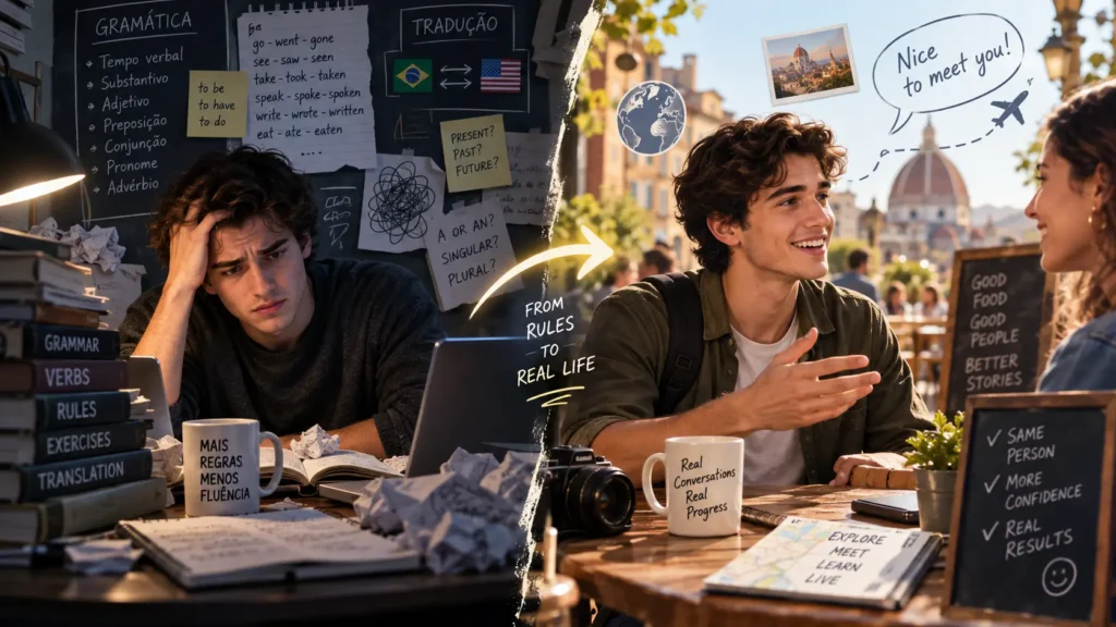 Por que métodos tradicionais de inglês falham e como aprender sem depender da tradução